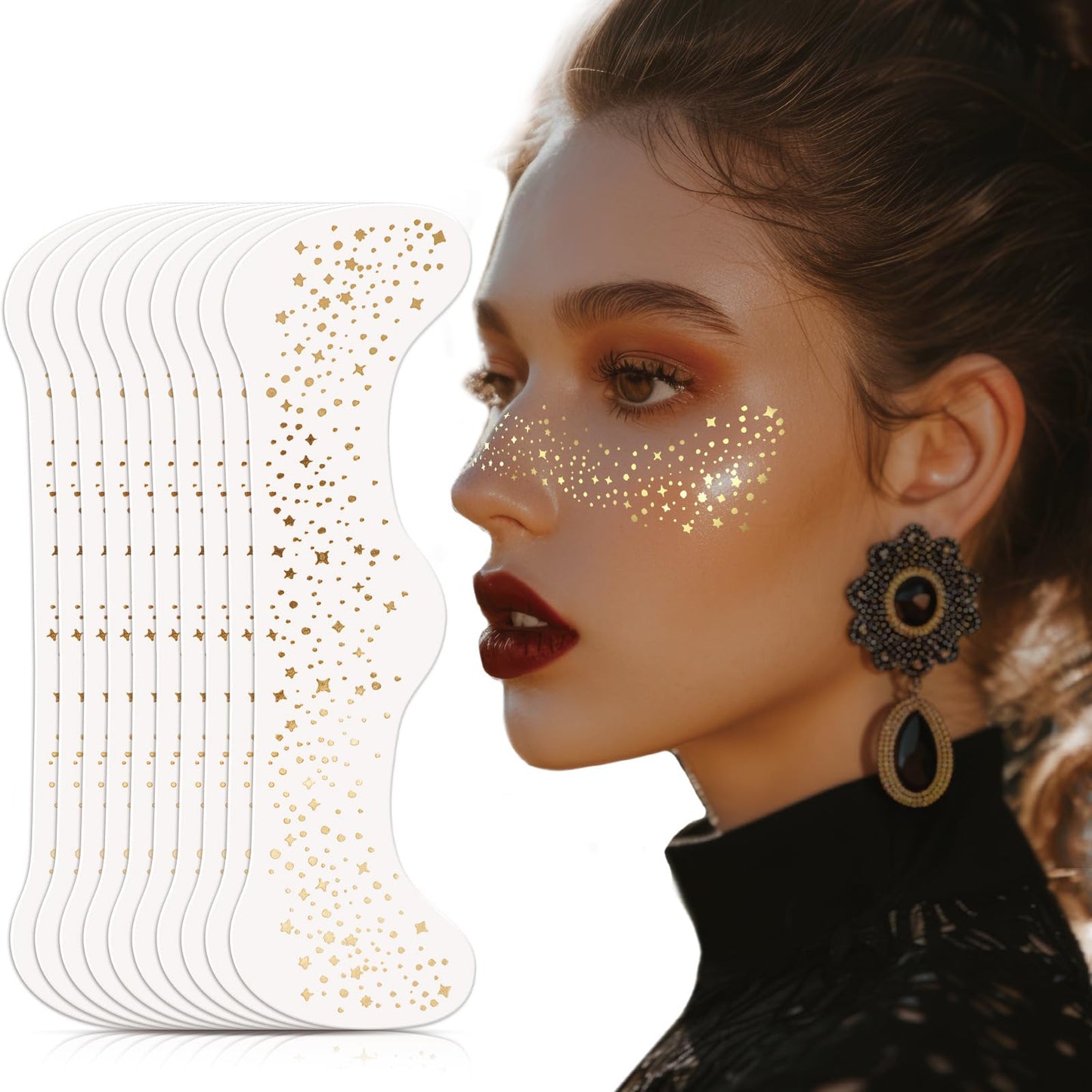 AmiCera Glitter Freckles Face Tattoo, 10 Pcs Face Glitter Freckles Gold for Kids Women, Fake Sparkle Temporary Tattoos Stickers for Girls and Adults Festival Makeup Accessories Face Decor