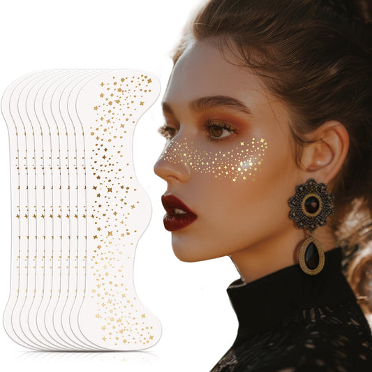 AmiCera Glitter Freckles Face Tattoo, 10 Pcs Face Glitter Freckles Gold for Kids Women, Fake Sparkle Temporary Tattoos Stickers for Girls and Adults Festival Makeup Accessories Face Decor