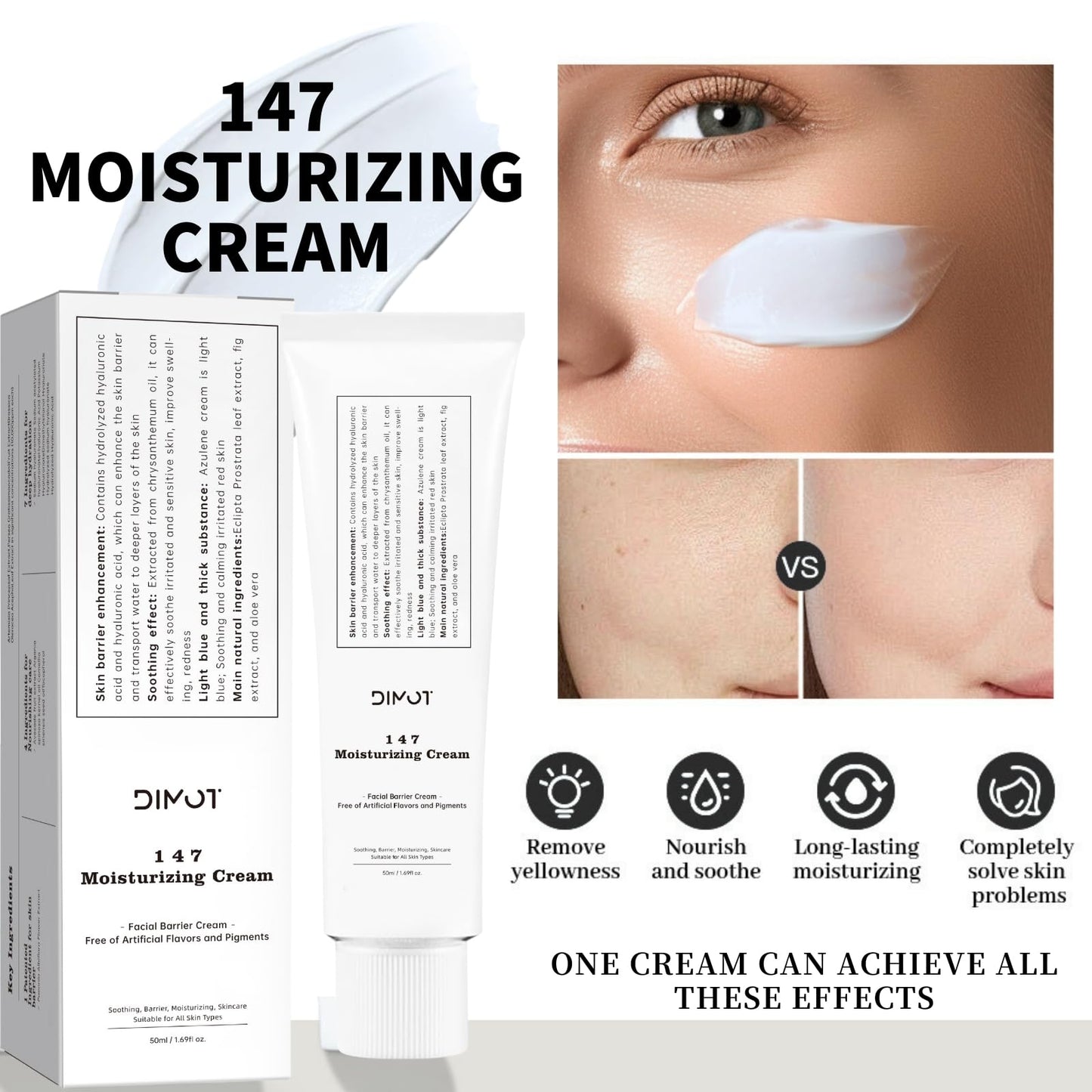 147 Barrier Cream - Moisturizing Face Cream For Women - Face Moisturizer For Daily Skin Barrier Repair Care - Deep Hydrating with Paeonia Albiflora Flower Extract 1pc