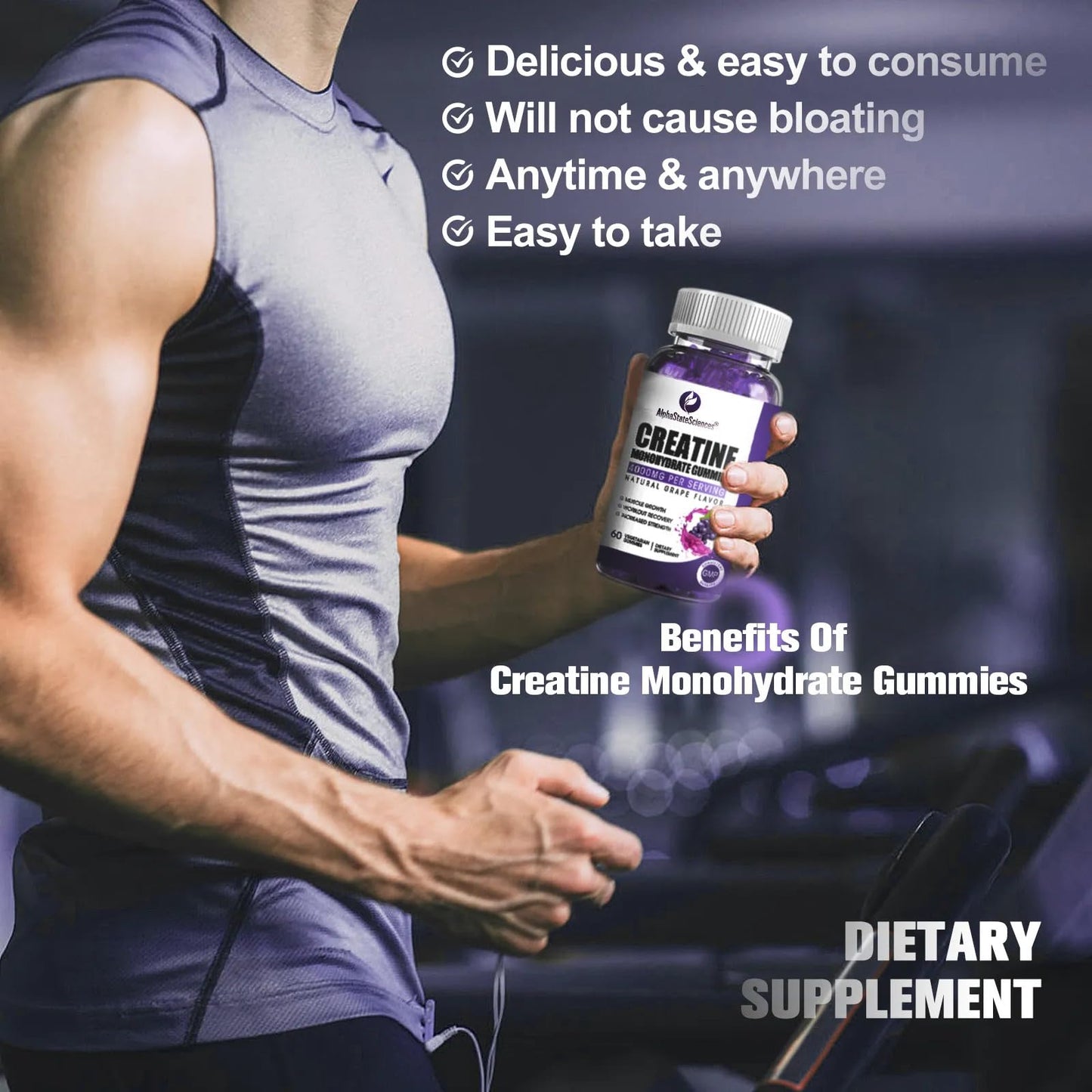 AlphaStateSciences AlphaState Sciences Creatine Gummies - 4000mg Creatine with Calcium, Magnesium & Potassium, Strength, Endurance & Muscle Growth Supplement (60 Gummies)