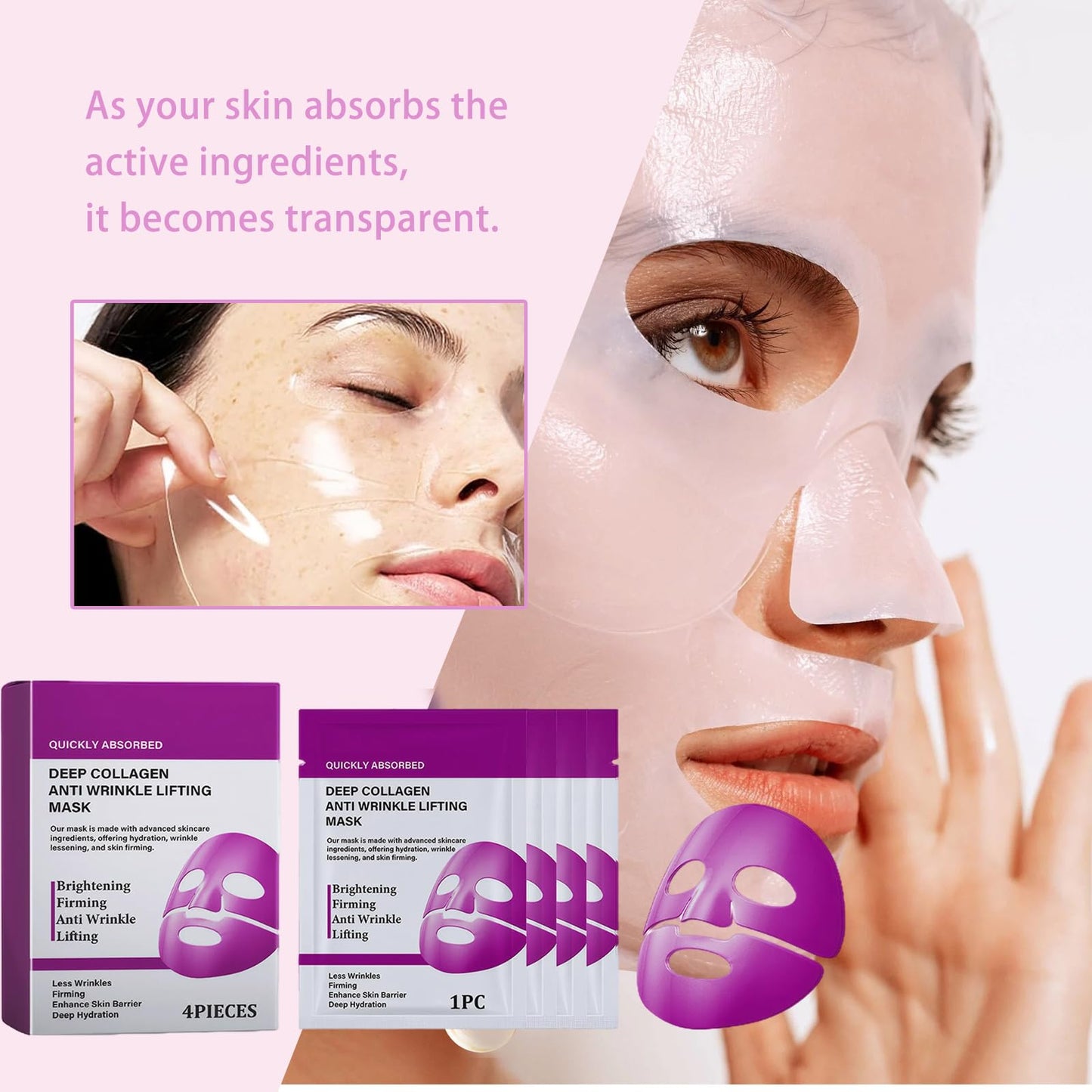 Neyeau 4 PCS Collagen Face Mask Overnight, Gentle and Non-Irritating, Brightens Skin Tone, Deeply Nourishes, Suitable for a Variety of Skin Types