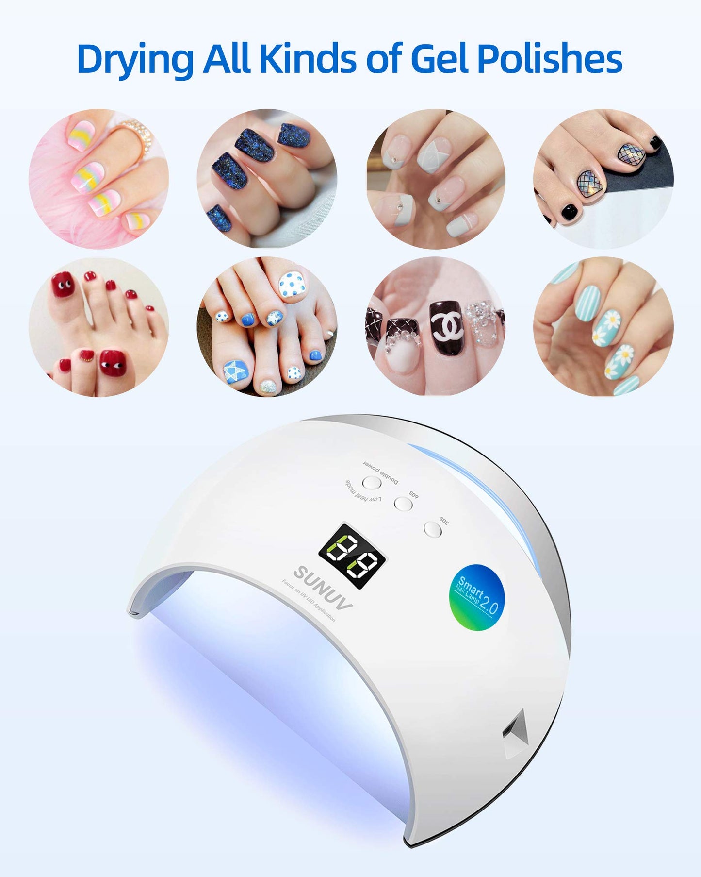 UV LED Nail Lamp, SUNUV 48W Gel Nail Polish Dryer with 30/60/99S Timer Sensor Removable Bottom Tray for Home and Salon