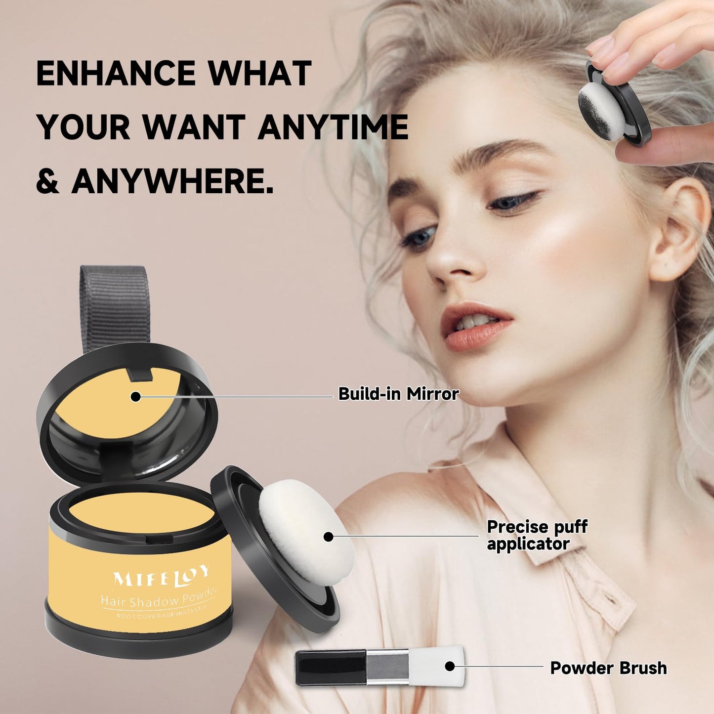 Mifeloy MIFELOY Root Cover Up Powder, Touch Up Hair Color for Grey, Roots Concealer for Beard Line Eyebrow, Instantly Coverage Dye for Thinning Grays Hairline, Shadow Conceals Hair Loss, Medium Blonde