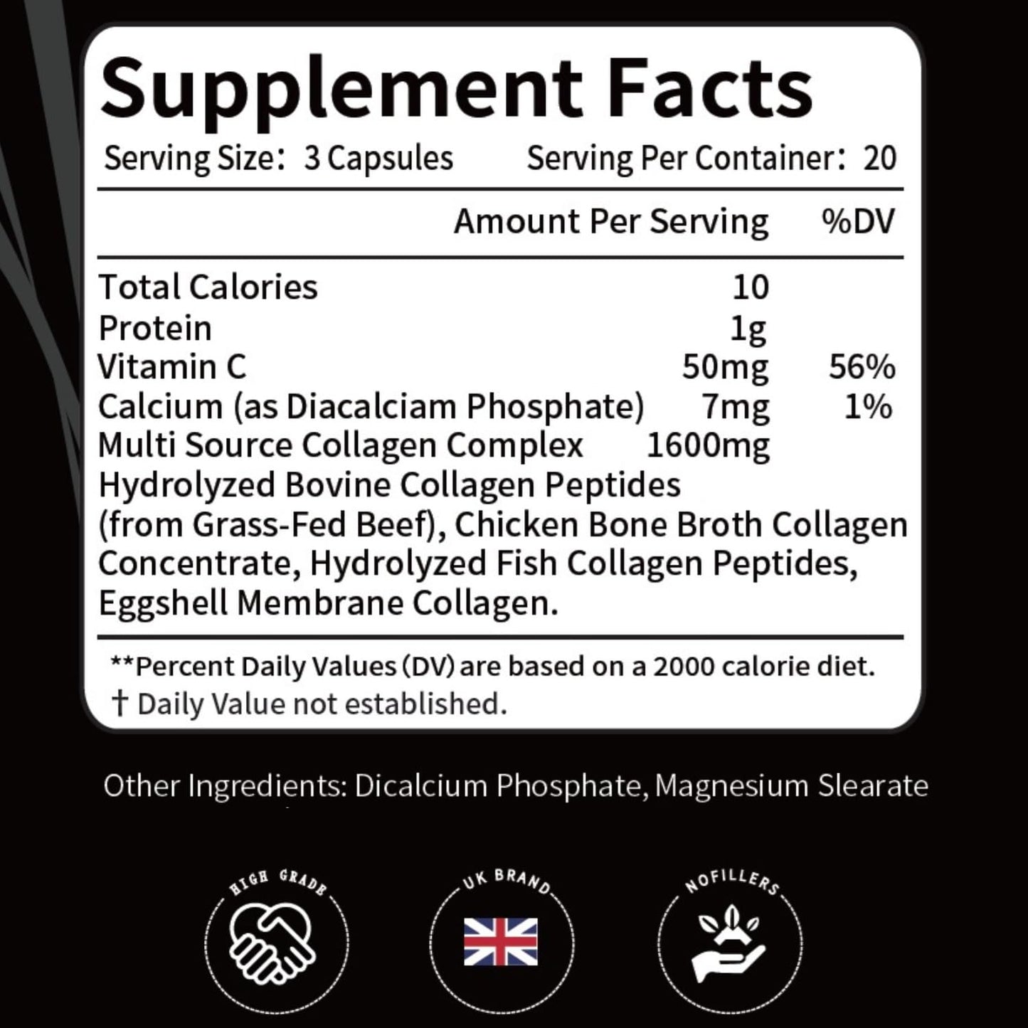 Generic Halal Collagen Supplement with Vitamin C – Supports Skin, Hair, Joint Health, Contains Halal Bovine, Eggshell and Marine Collagen Complex - 1600mg per Serving