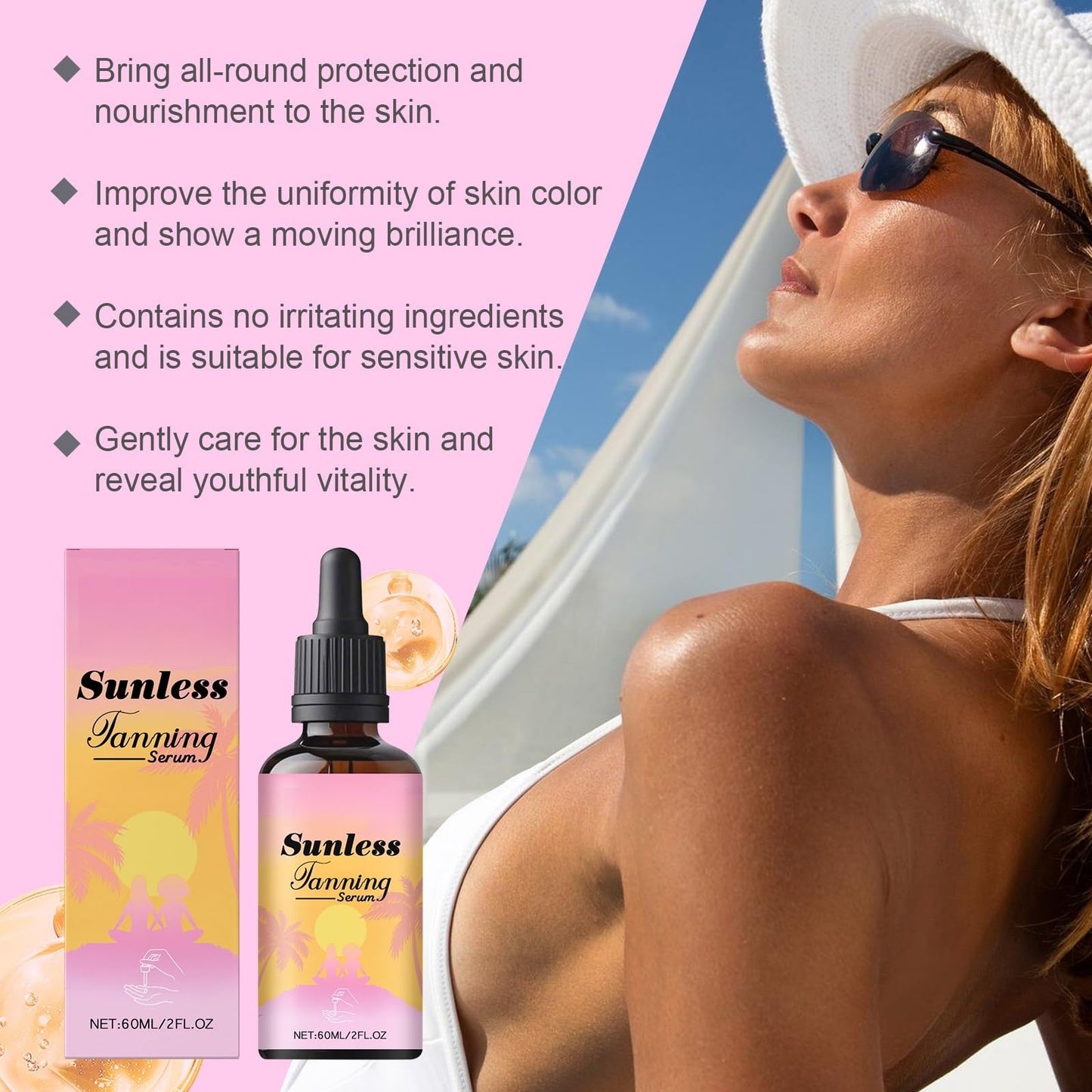 Jinjiar Sunless Tanning Drops,Melanin Glow Drops for Face and Body,Sunbed Tanning Accelerator,Sunbed Cream Accelerator,Self Tan Moisturiser,Promotes Natural Skin Tone,Nourishing and Moisturizing