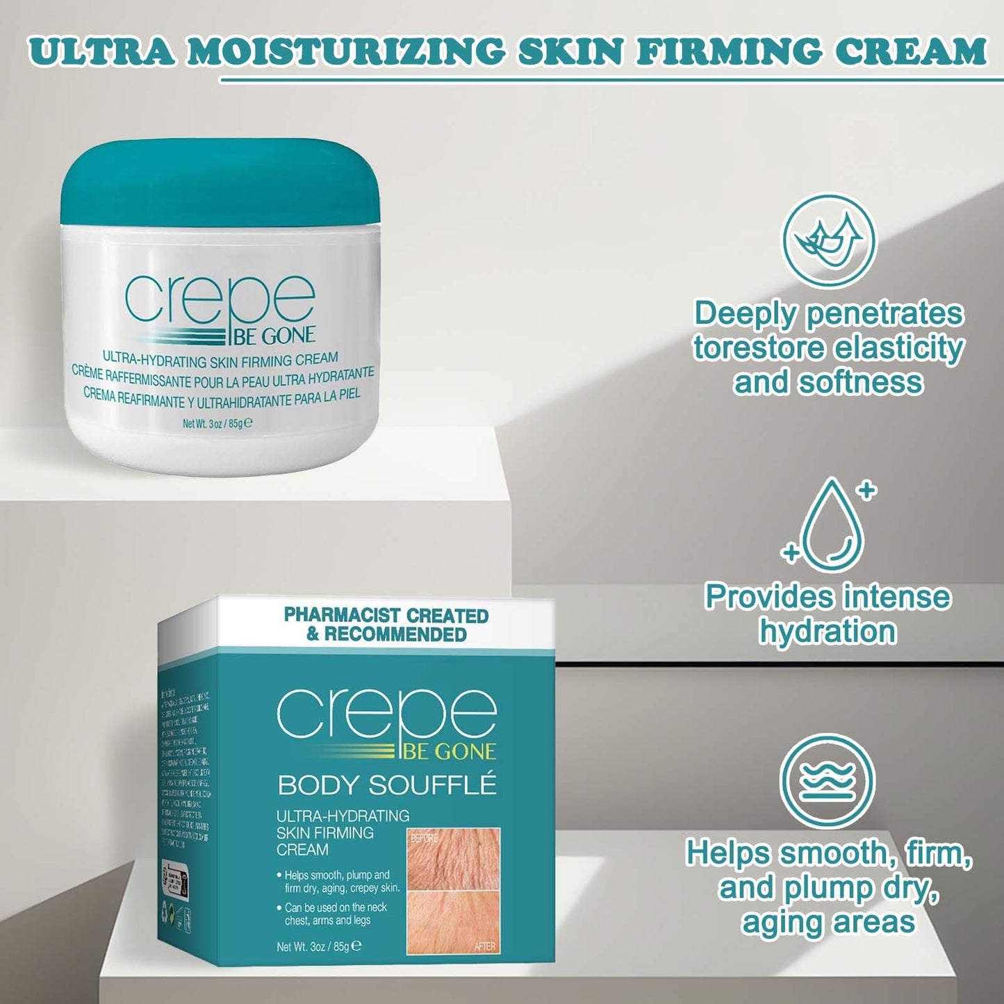 Body Souffle 85g Firming Neck Cream with Spoon Ultra Hydrating Crepe Skin Firming Cream Crepe Eraser for Women Skincare Body Cream for Deep Hydration for Use on Neck Chest Arms and Legs