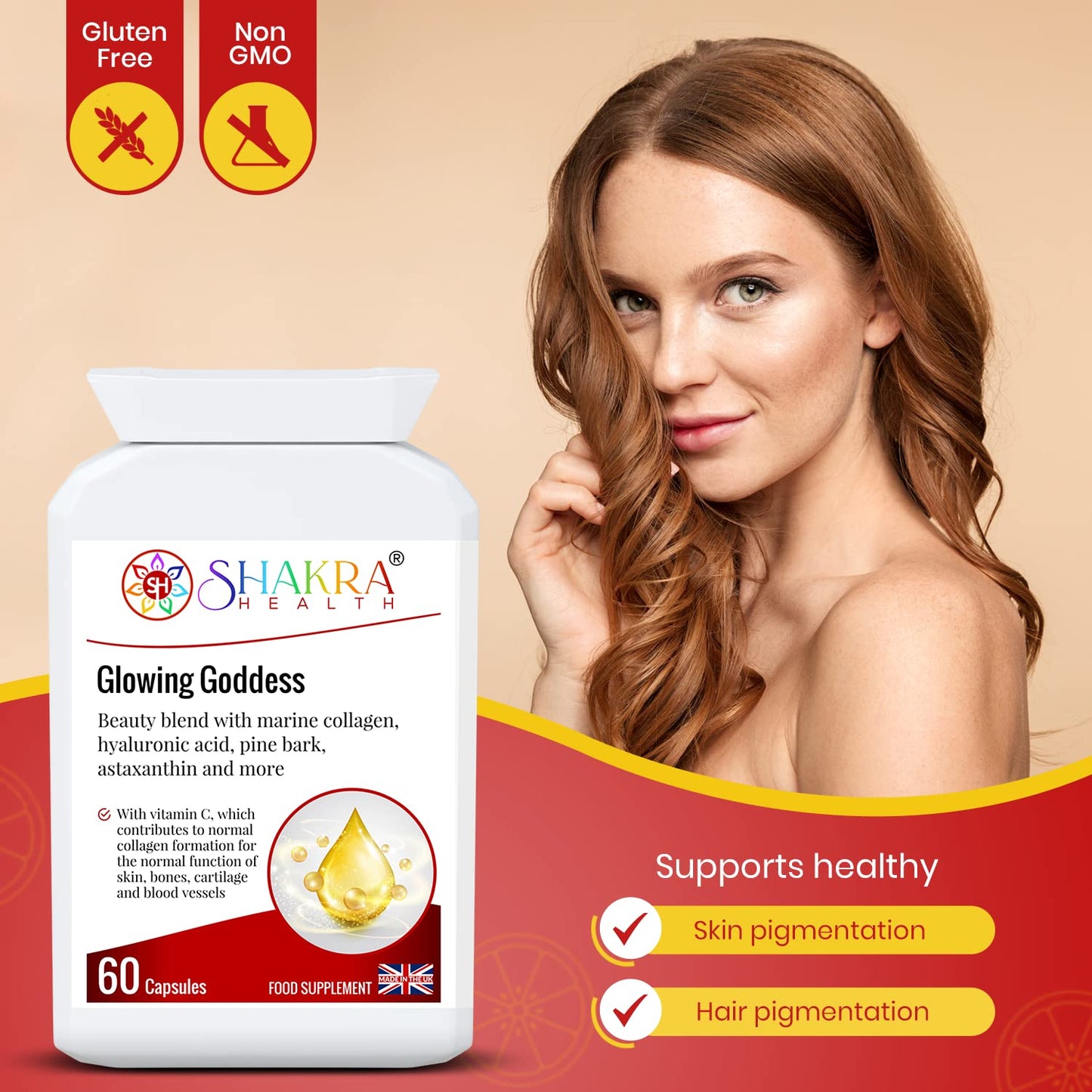 Glowing Goddess 60 Ultimate Marine Collagen Complex Capsules for Bones, Cartilage, Hair, Skin Pigmentation, Ageing, Beauty & UV Protection