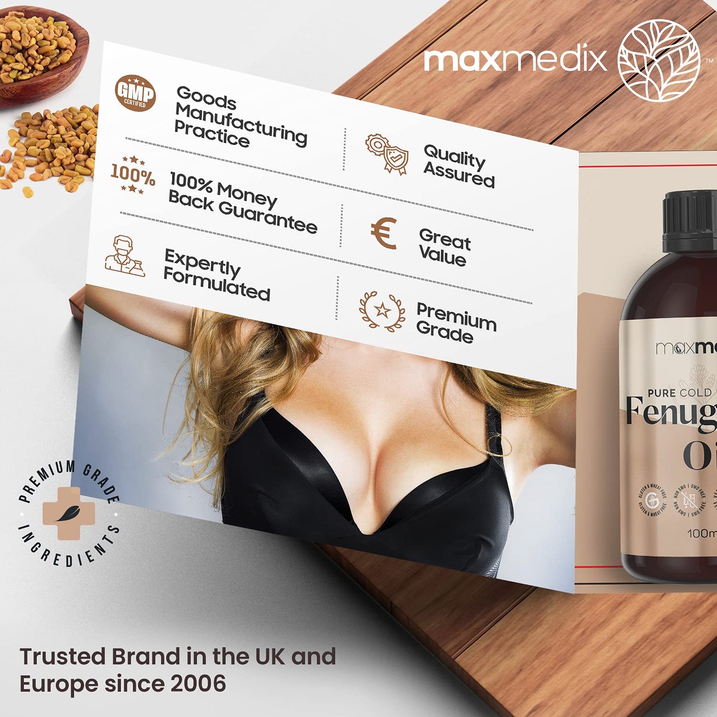 Fenugreek Oil 100ml - Pure Cold Pressed Fenugreek Extract Oil For Skin, Body, Nails & Hair - Fenugreek Essential Oil For Beard growth, Hair Growth & Toned Skin - Vegan Friendly - For Both Women & Men
