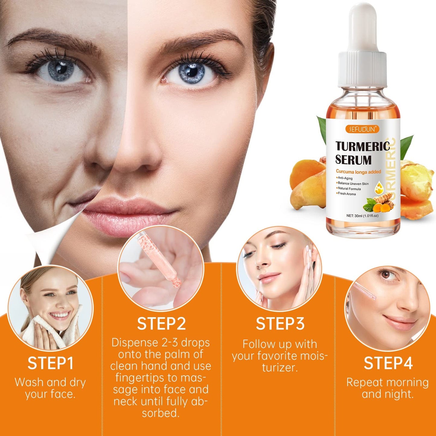 Turmeric Dark Spot Corrector Serum Oil, Turmeric Serum for Dark Spots Remover,Brightening Skincare for Hyperpigmentation, Acne Scars & Age Spots