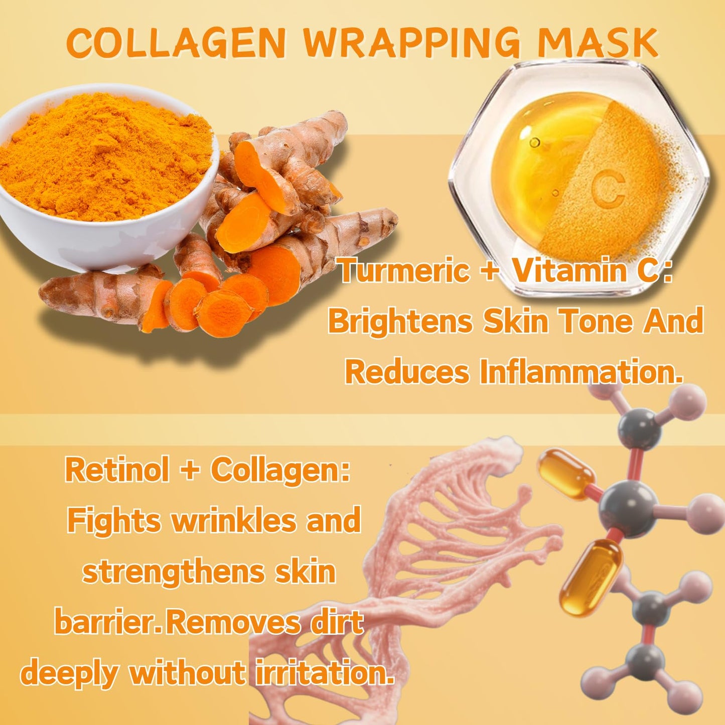 IZBEAUVO Turmeric Collagen Night Wrapping Mask - Peel Off Face Mask for Pore Tightening, Anti-Aging & Blackhead Removal with Vitamin C & Collagen Gel, Hydrating Exfoliating Gel Treat for Dull Skin.
