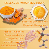 IZBEAUVO Turmeric Collagen Night Wrapping Mask - Peel Off Face Mask for Pore Tightening, Anti-Aging & Blackhead Removal with Vitamin C & Collagen Gel, Hydrating Exfoliating Gel Treat for Dull Skin.