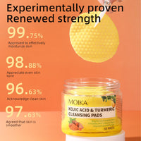 L0famy 50Pcs Turmeric Kojic Acid Pads, Exfoliating Face Cleansing Cotton Pads, Kojic Acid and Turmeric Pads, for Face, Body, Acne, Dark Spots, Hyperpigmentation, Smooth Skin