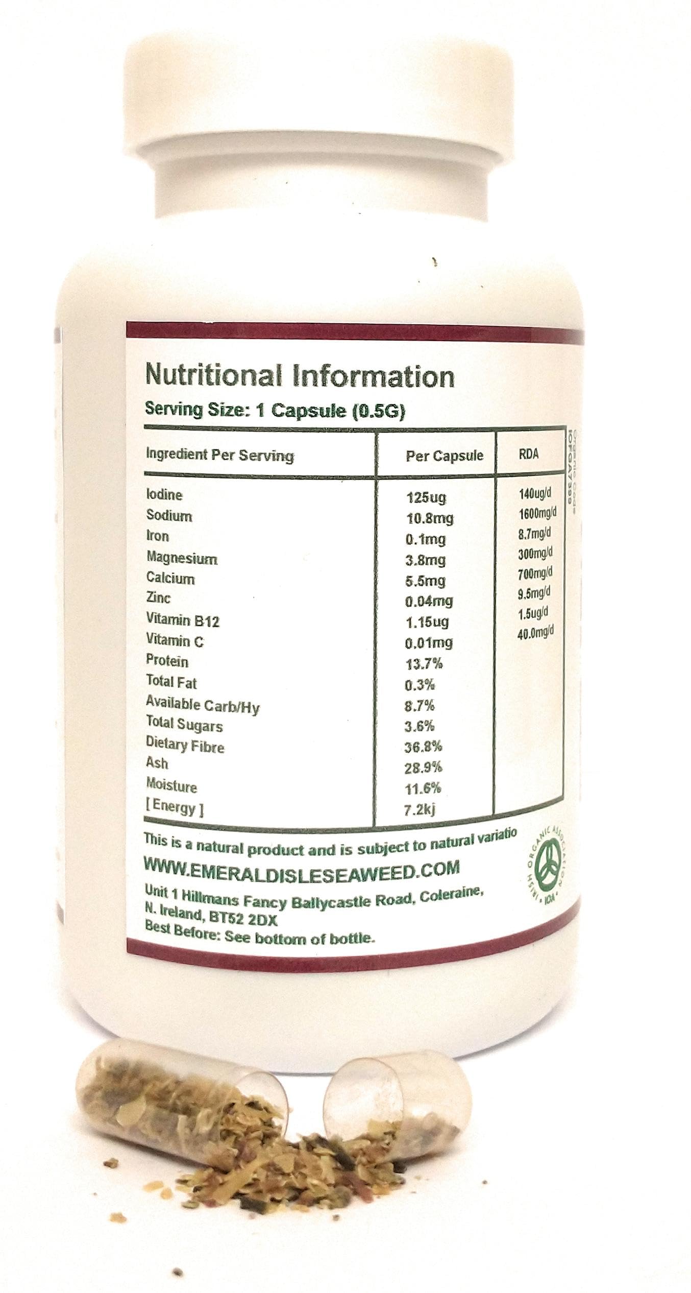 Irish Sea Moss Seaweed Capsules (chrondrus crispus) Certified Organic Harvested in The North Atlantic Coast of Ireland