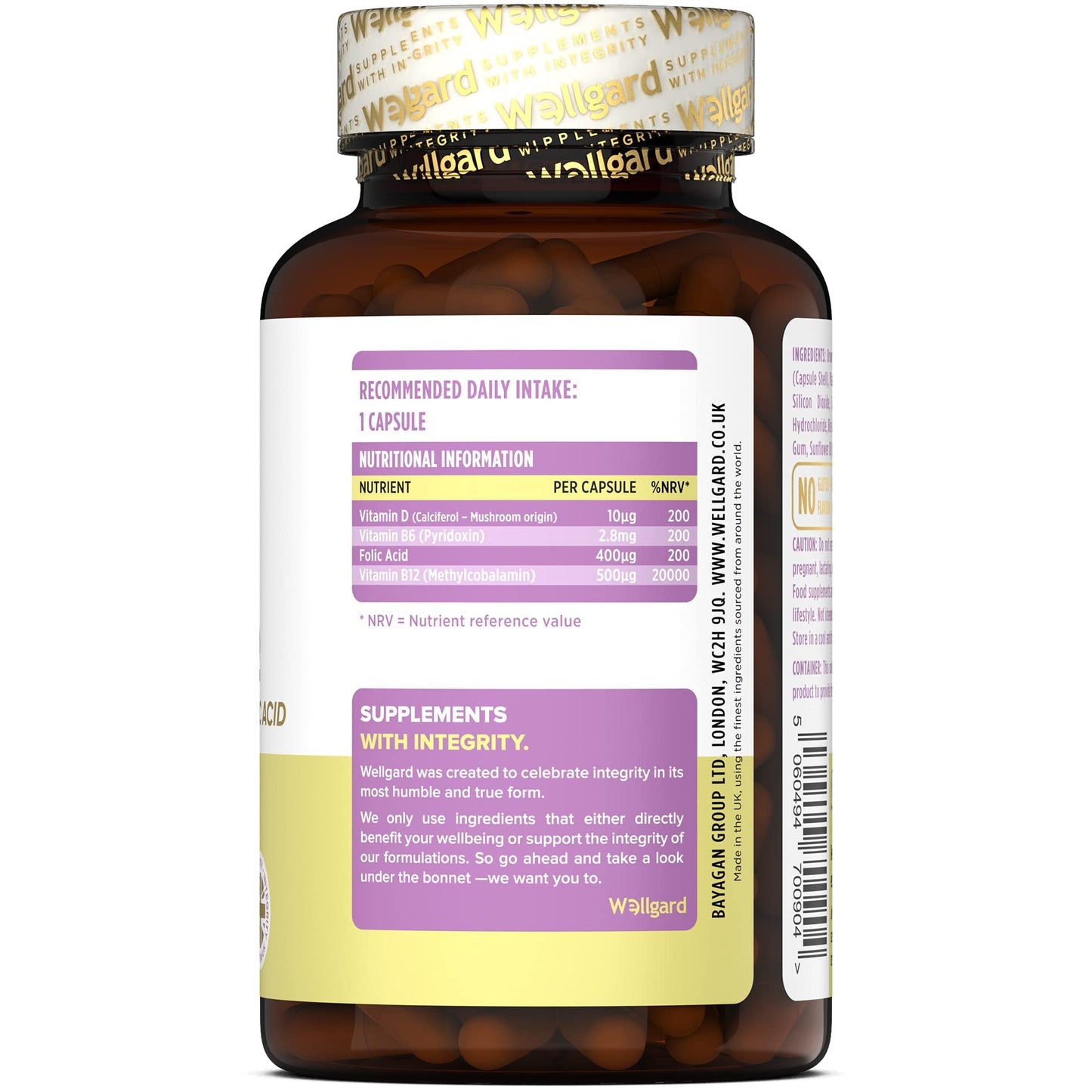 Wellgard Vegan Vitamin B12 High Strength by Wellgard - Folic Acid, Vitamin B6, Vitamin D3, B12 Supplement for Men & Women, Made in UK
