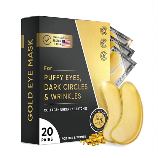 Lanboo Under Eye Gel Patches, 20 Pairs - Golden Eye Mask with Amino Acid & Collagen, Cooling Eye Care for Wrinkles, Puffy Eyes & Dark Circles, Skincare Treatment for Men & Women, USA Tested