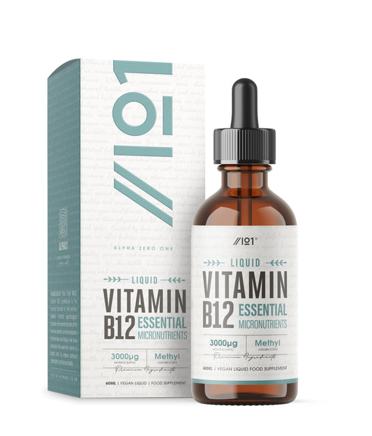 ALPHA01 Vitamin B12 Liquid Drops 3000mcg - 60ml (2 Months Supply) - High Strength Methylcobalamin Supplement - Vegan & Vegetarian Friendly - by Alpha01