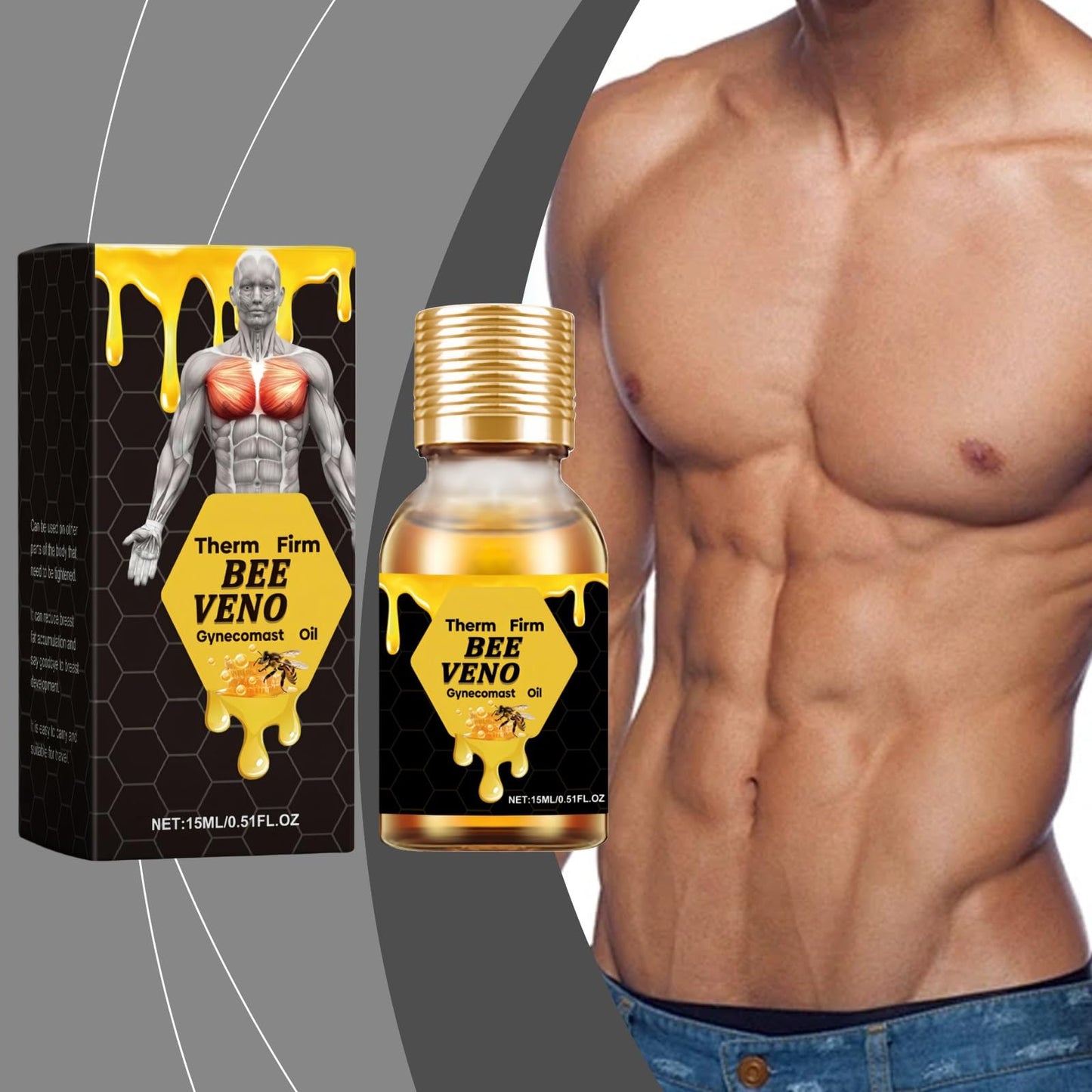 SingHao Therm/ofirm Be/e Ven/om Gyneco/mastia Oil,Gynecom/astia Tightening O/il for Men,Be/e Ven/om Gynecoma/stia Heating Oi/l,Chest Muscle Oil for Men,C/Hest Massage Oil,Strengthening Chest Muscles for Men