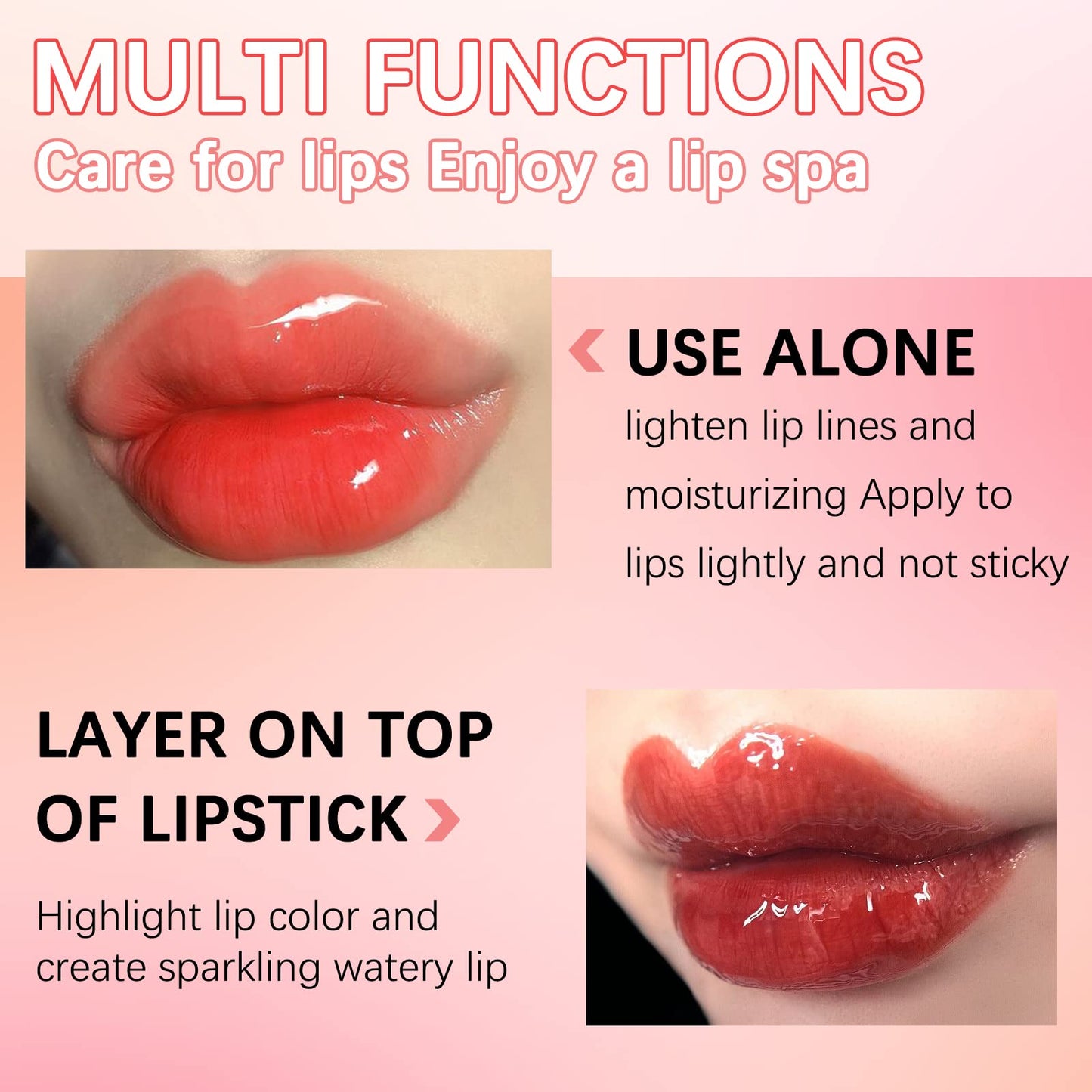 Uocasi Plumping Lip Oil, Hydrating Lip Gloss Tinted Lip Balm Transparent Lip Care, Big Brush Head Glitter Shine, Long Lasting Nourishing Non-sticky Fresh Texture (#4 Cherry)