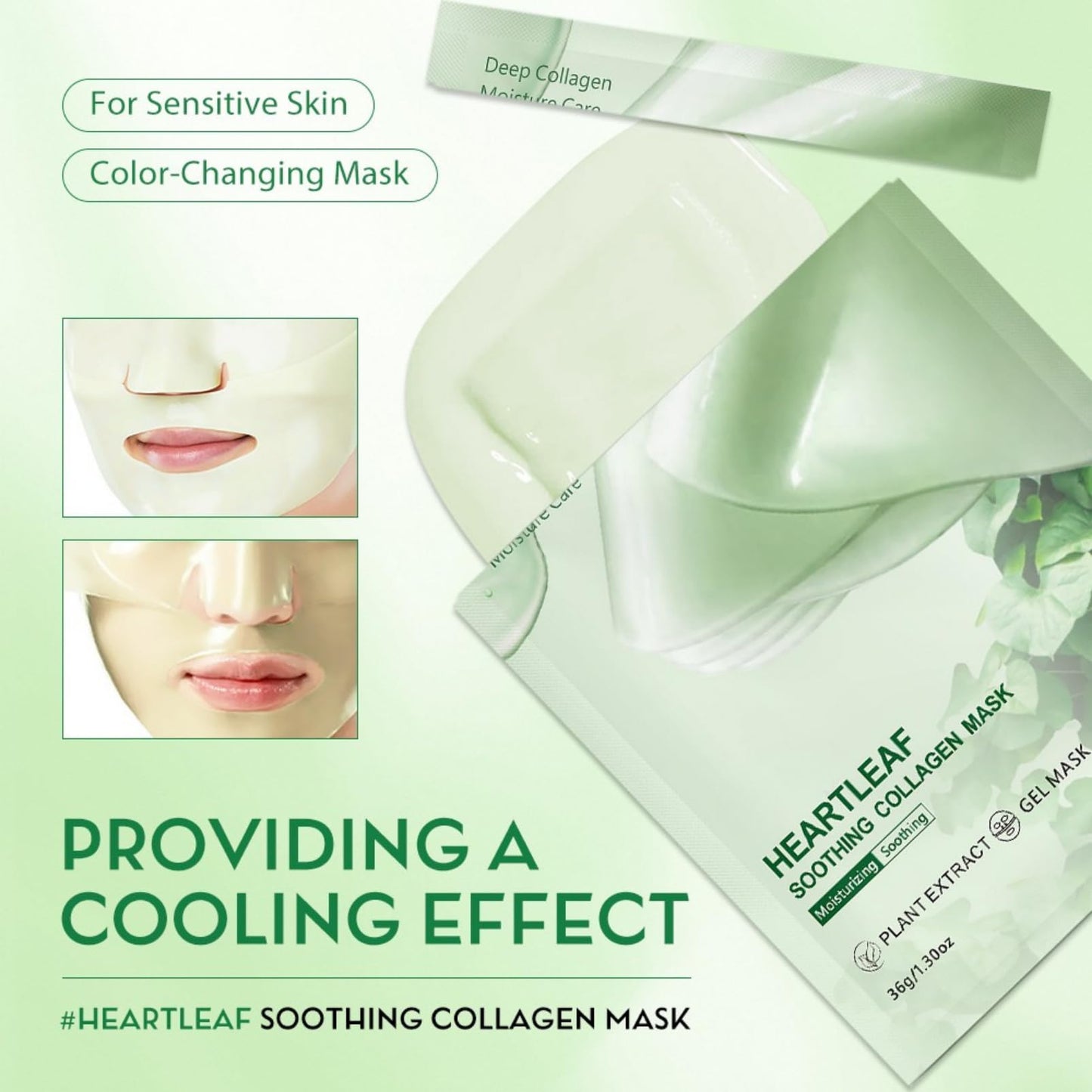 IZBEAUVO Heartleaf 70 Soothing Collagen Mask, Deep Collagen Face Mask Overnight, 5 PCS Hydration Korean Face Mask Glass Skin, Skin Care Beauty Masks for Soothing & Hydration & Anti Wrinkles for Sensitive Skin