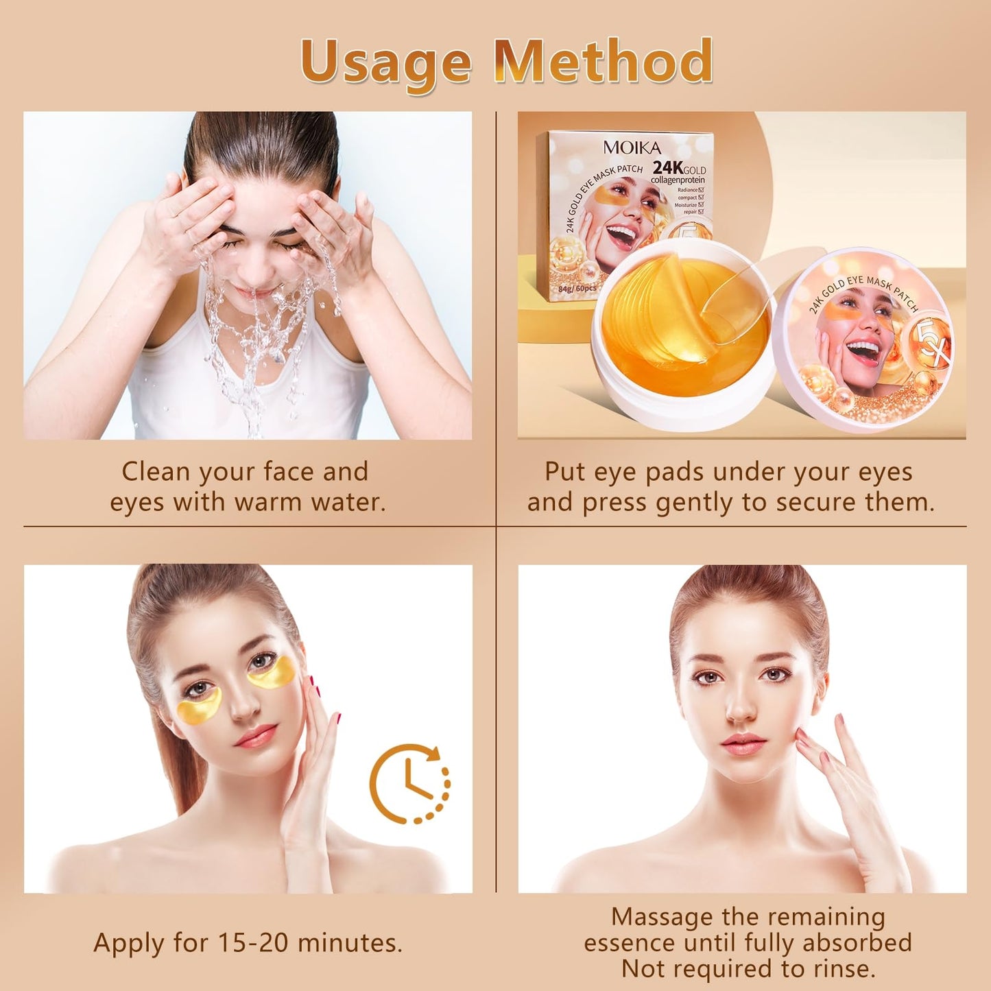 SDSM 24k Gold Under Eye Collagen Mask Patches, 5X Anti Wrinkle Moisturizing and Repairing Ability,Reduce Puffy Eyes & Dark Circle Under Eye Gel Patches, Smooth Tired Eye Masks - (Jar - 30 Pair)