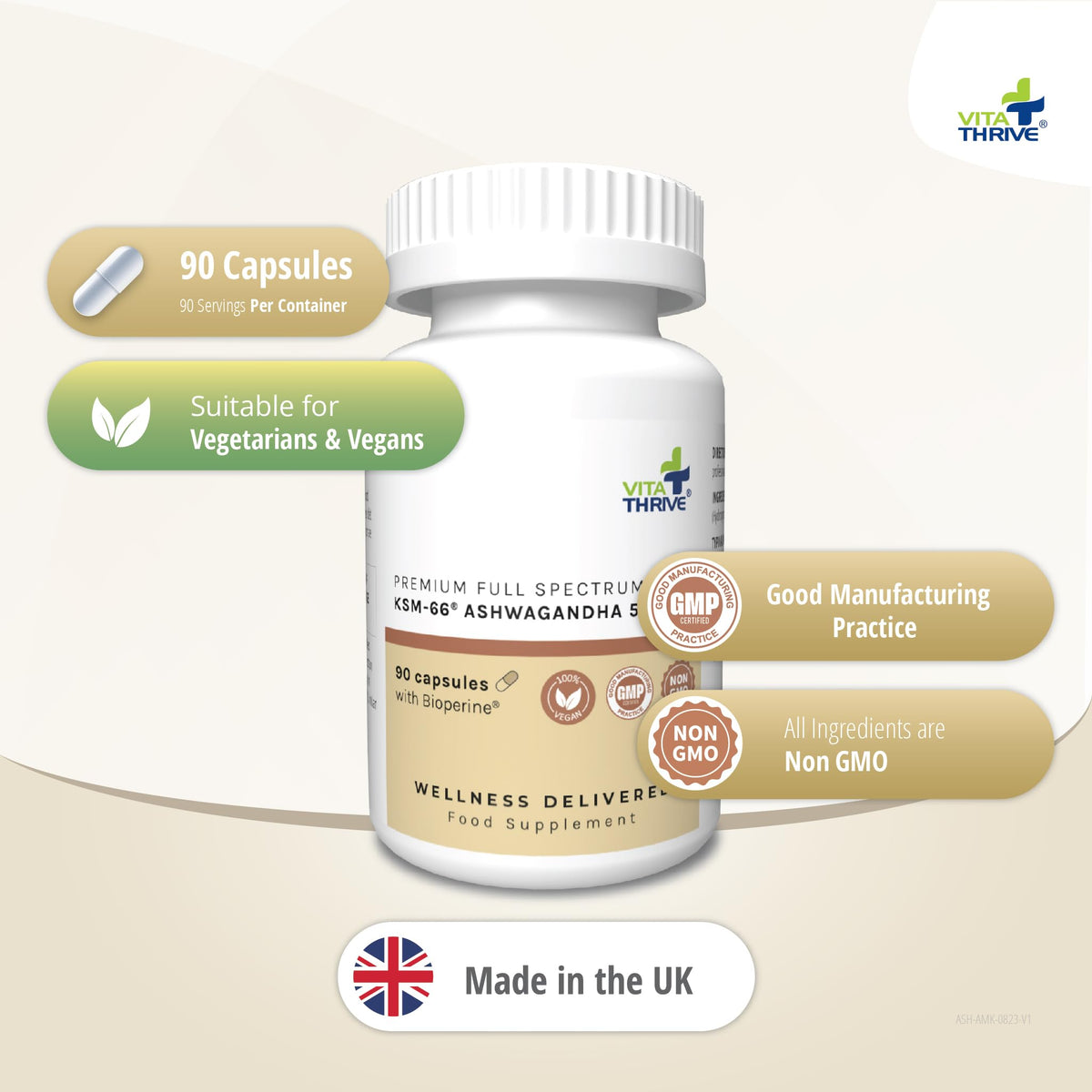 Vita Thrive VitaThrive® Ashwagandha 500mg with Bioperine® Capsules - 90 Count