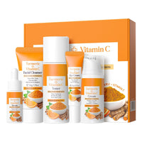 Weixinbuy Turmeric Vitamin C Skincare Set, 5 In 1 Women Gift Set Turmeric Face Cleanser Toner Serum Eye Cream and Face Cream, Even Skin Tone Anti Aging Skincare Gift Set (Turmeric + Vitamin C)