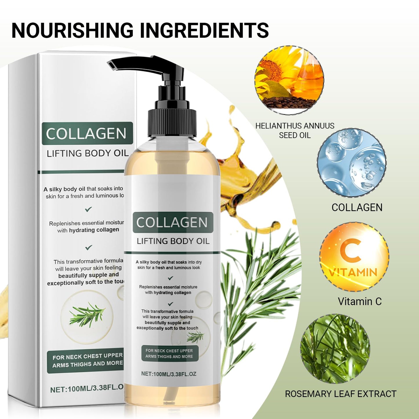 Collagen Lifting & Firming Body Oil, Deeply Moisturizing Skincare for Tightening, Perfect for Massage & Hydration, Fight Against Fine Lines on the Skin for Women