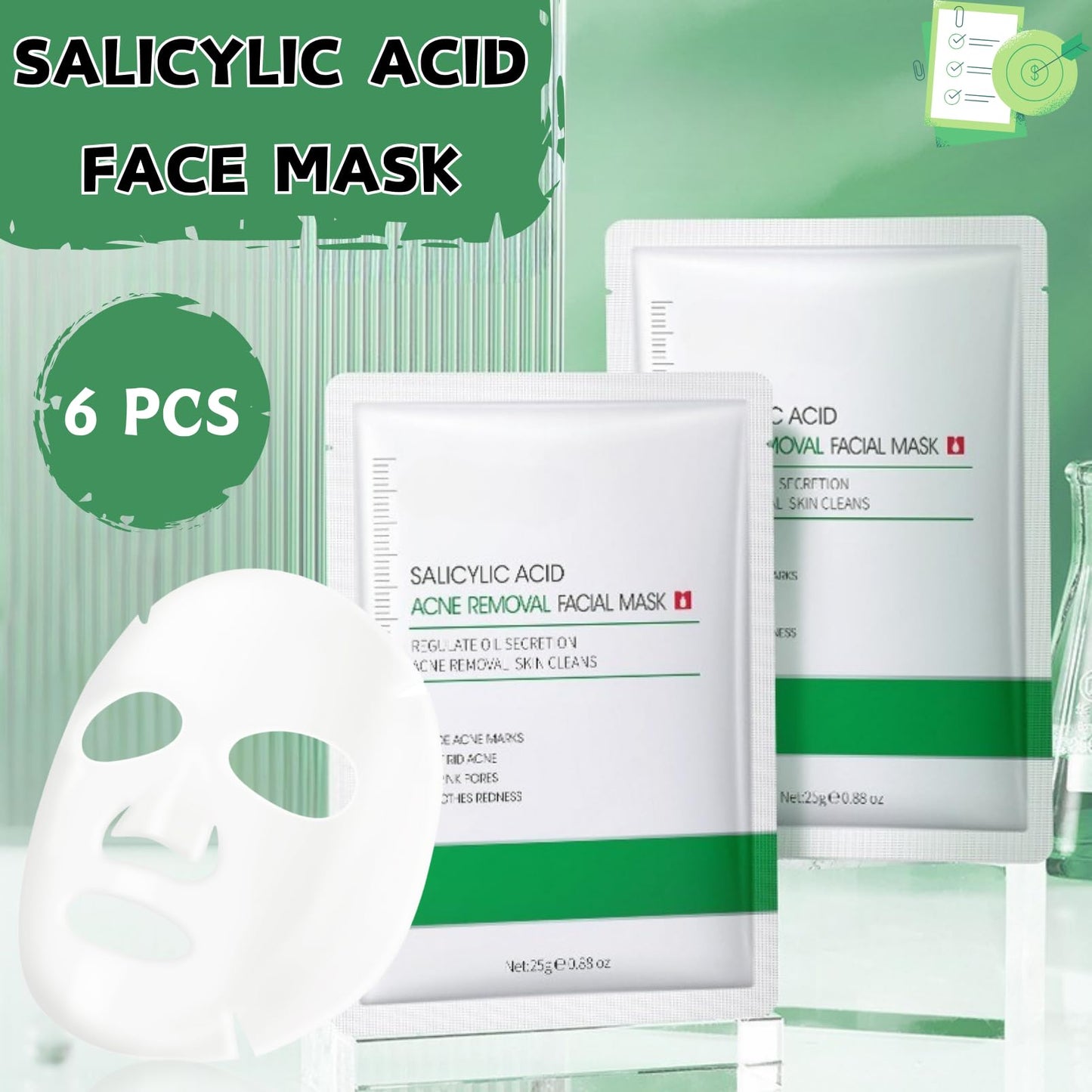 ISBEAUSOLS Salicylic Acid Face Masks 6pcs, Acne Removal Face Mask Set, Moisturizing & Hydrating Sheet Masks, Advance Face Masks Skincare, Soothes Redness, Shrink Pores, Face Mask Gift Sets for Women