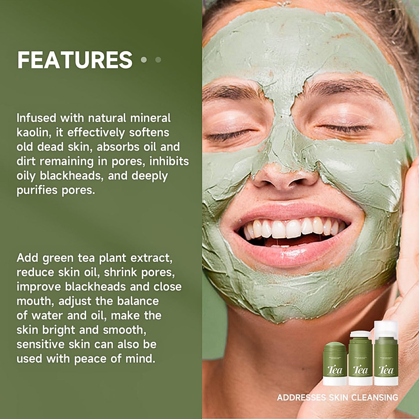 Lumiter Clay Mask Sticks, Green Tea Mask Stick + Turmeric Mud Mask Sticks, Deep Cleansing, Radiant Skin Care Set, 2-Pack