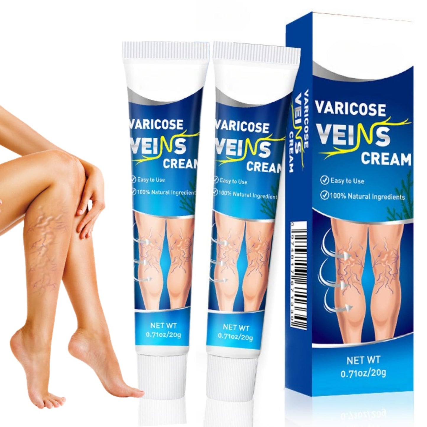 2PCS Va-ricose V-eins Cream, Va-ricose V-eins Treatment for Legs, Herbal Balm to Reduce Swelling in Feet and Legs, Spider v-eins Repair Cream for Women & Men, Vegan Legs Swelling Relief, 20g × 2