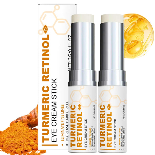 IZBEAUVO Turmeric Retinol Eye Stick, Turmeric Under Eye Cream Stick, 2 PCS Eye Cream for Dark Circles and Puffy Eyes, Moisturizing Balm Stick, Wrinkle Multi Balm Eye Bags Remover, Under Eye Brightener Smooth