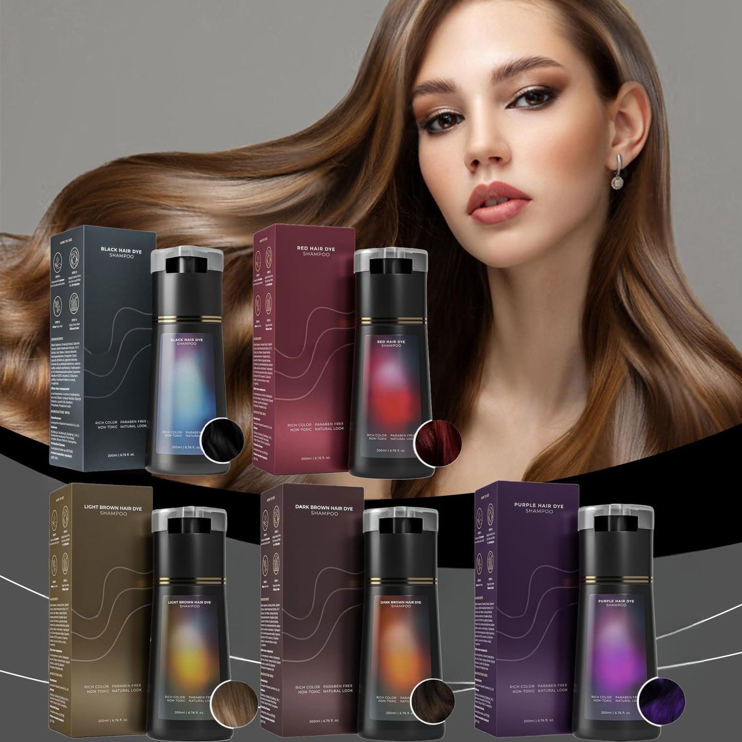 BigyQiu Polar Hair Dye Shampoo,Hair Colour Sha-mpoo Care,Instant Dye Sh-ampoo,H-air D-ye Sham-poo,Natural Plant Ha-ir Dy-e Sha-mpoo,3 In 1 H-air Dy-e Permanent,Colour Sham-poo to Cover Grey Ha-ir,Black