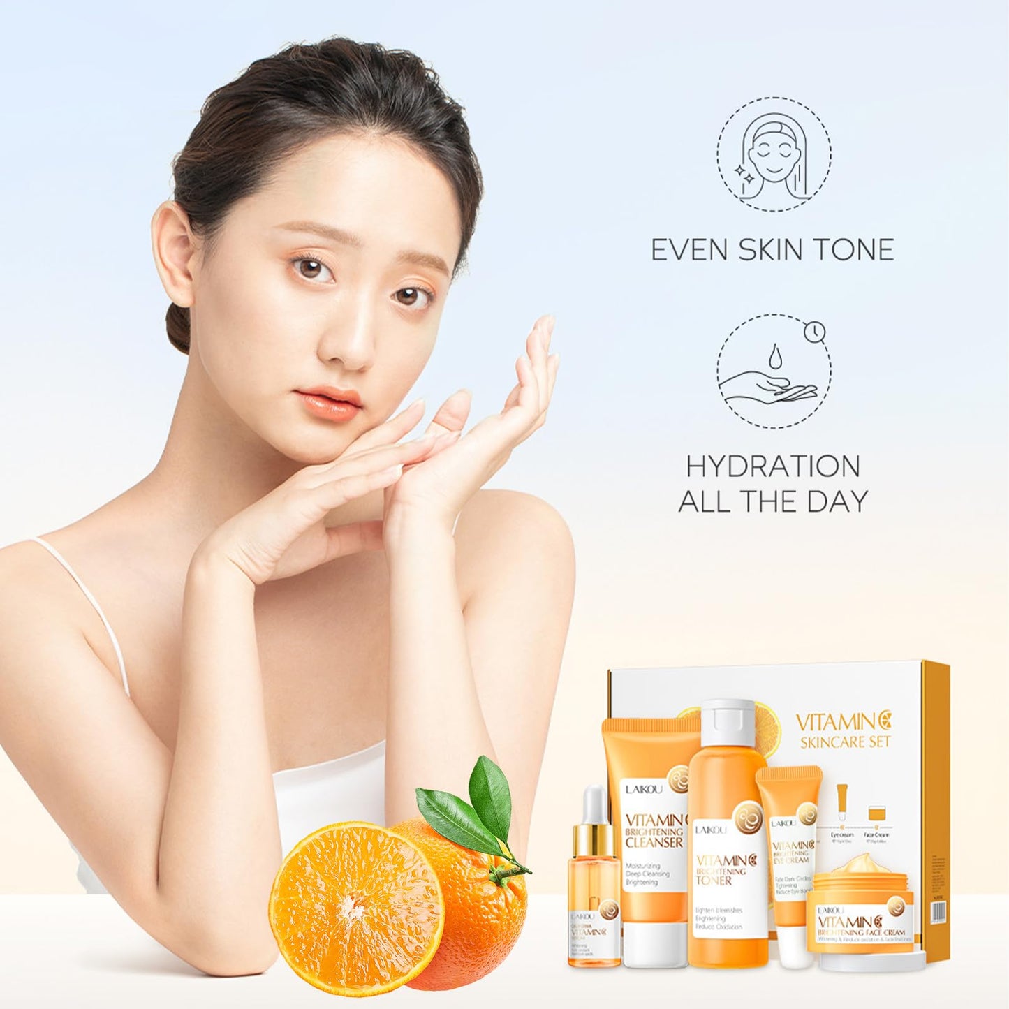 ChicNana Skincare Set, Vitamin C Skin Care Sets & Kits -Cleanser, Toner, Serum, Eye Cream & Face Cream, Hair Care Gift Set for Teenage girls, Facial Care Kit for Radiant Skin, Pamper Sets for Women Gifts(5PCS)