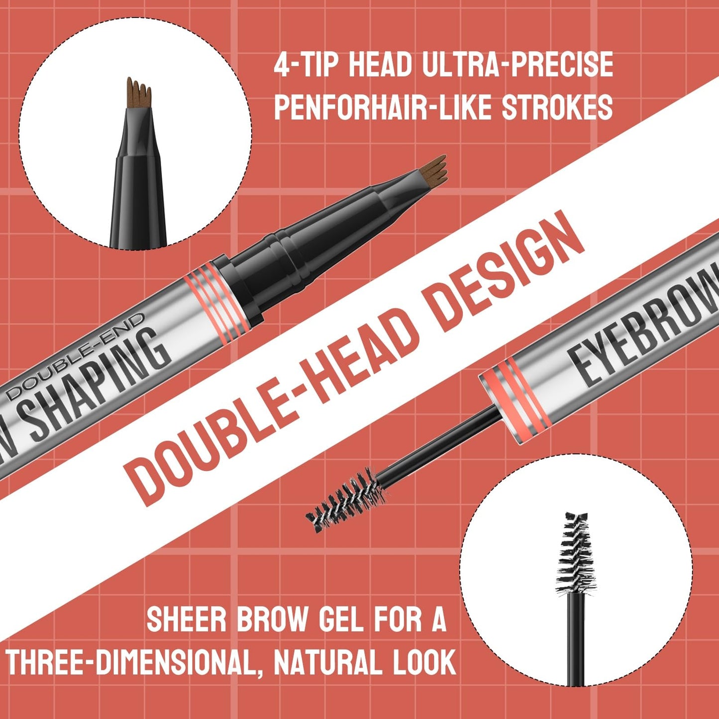 BQQCOB Magic Microblading Eyebrow Contouring Pencil - 2 in 1 Waterproof Eyebrow Pencil & Sealing Eyebrow Gel - 3D Makeup Fine Stroke 4 Fork Tip Brow Pencils - Long Lasting Eyebrow Pen Women (Dark)