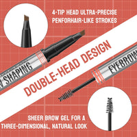 BQQCOB Magic Microblading Eyebrow Contouring Pencil - 2 in 1 Waterproof Eyebrow Pencil & Sealing Eyebrow Gel - 3D Makeup Fine Stroke 4 Fork Tip Brow Pencils - Long Lasting Eyebrow Pen Women (Dark)