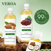 Veroa 【100Ml*3Pcs】VEROA Body Oil 100% Almond Oil & Grapeseed Oil & Pure Coconut Oil Set,Natural and Cold Pressed Body Oil for Women,Suitable for Skin, Hair, Massage,Hydrating and Nourishing