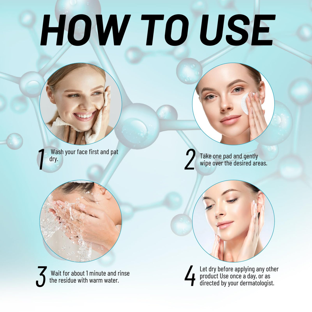 HINATTLPTAG Glycolic Acid Pads 30%, Exfoliates Surface Skin and Reduces Fine Lines and Wrinkles, 50Pads