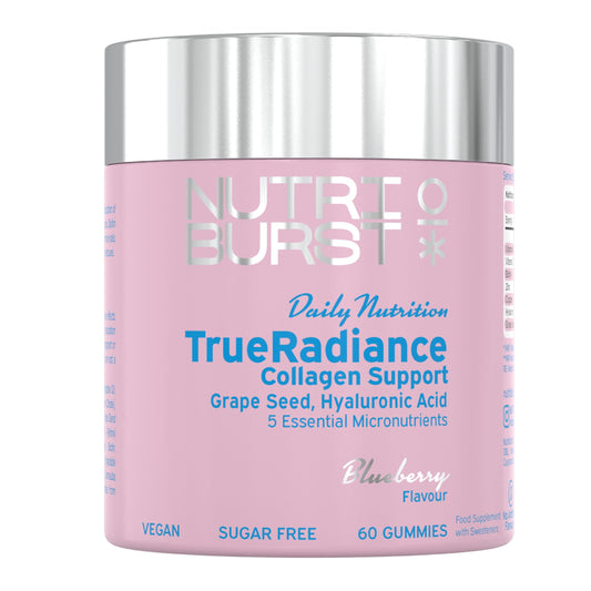 Nutriburst - TrueRadiance Collagen Support Gummies for Healthy Hair, Skin & Nails - Biotin (100µg), Hyaluronic Acid (50mg), Vitamin A (400µg) + Vitamin C (80mg) - 60 Gummies 1 Month Supply