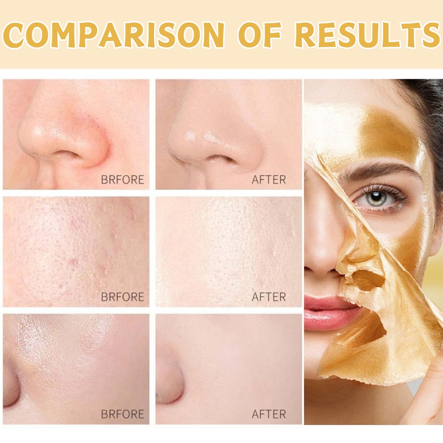 Trendyfave 24K Gold Peel Off Face Masks, Blackhead Remover Peel Anti Wrinkle Anti Aging Facial Mask, Blackhead Peel Off Mask, Deep Skin Clean Purifying Acne, Reduces Fine Lines, Skin Care Peeling Face Mask