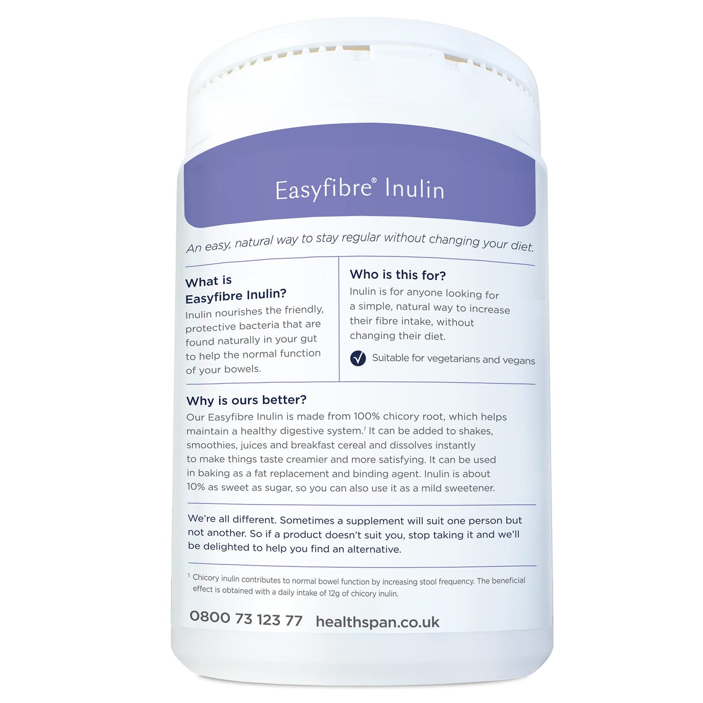 Healthspan Easyfibre Inulin (450g) | A Natural Way to Keep Your Digestive System Functioning Healthily | Increase Fibre Intake | Made from 100% Chicory Root | Vegan