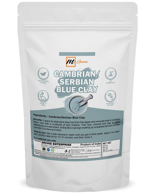 mGanna 100% Natural Cambrian/Serbian Blue Clay for Facial Masks, Creams, Body Wraps, Soft Peels and Scrubs, and Soap Making 1 LBS / 454 GMS