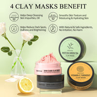 Clay Face Mask Kit, Vitamin C Clay Mask with Turmeric, Dead Sea Mud Mask, Green Tea Mask, Rose Clay Mask, Skin Care Facial Mask for Deep Cleansing, Controlling Oil and Refining Pores (240g in Total)