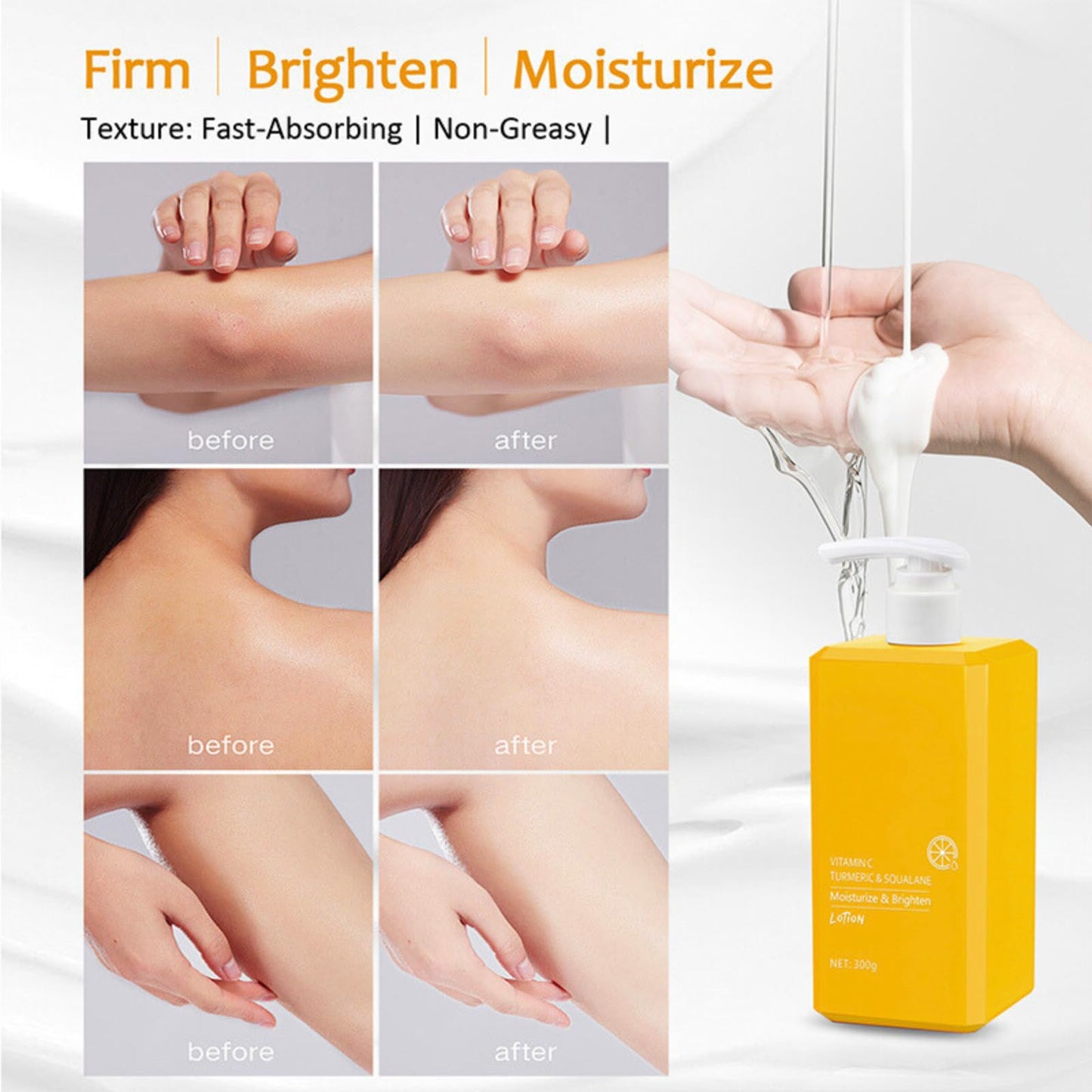 Trendyfave Vitamin C & Turmeric Body Lotion, Large-capacity Body Moisturiser With Vitamin C, Turmeric And Squalane, Remove Dark Spots, Moisturizing Body Lotion for Dry Skin, Body Skin Care Smooth Skin, 300g