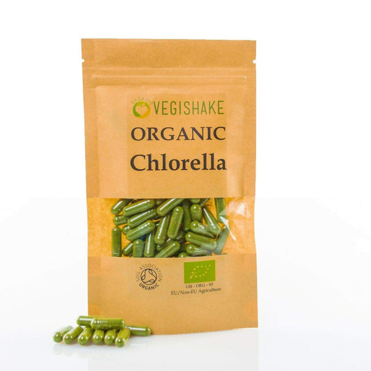 vegishake Organic Chlorella HPMC Capsules Algae Omega 3 & 6 Heavy Metal Detox Cracked Cell Wall Vegan Kosher Halal (90 Capsules)