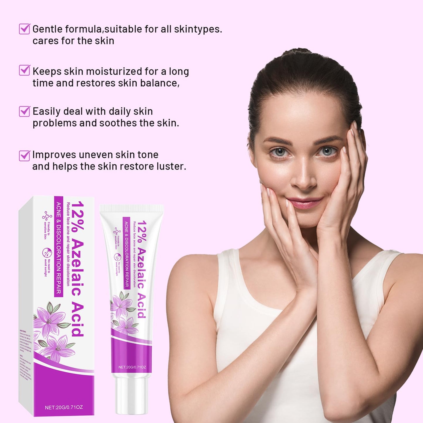 Bettinay Rosacea Cream for Face, 12% Azelaic Acid Cream, Gentle and Moisturizing for all Skin Pigmentation Redness