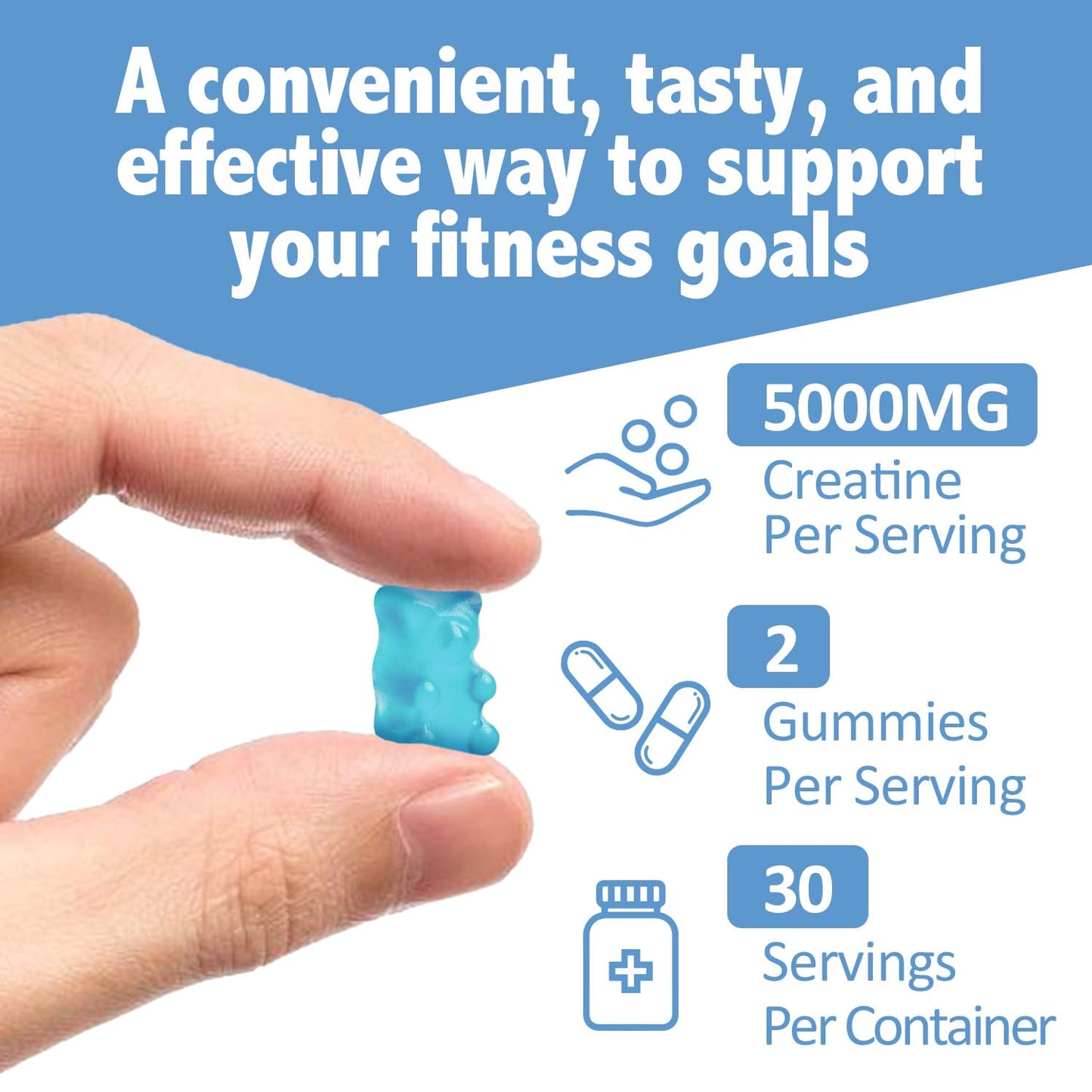 Aoruilia Creatine Gummies for Men & Women 5000mg 60 Chewable Creatine Monohydrate Gummies for Muscle Strength & Growth Sugar Free Pre-Workout Supplementm Vegans Gym (Blueberry Flavour)