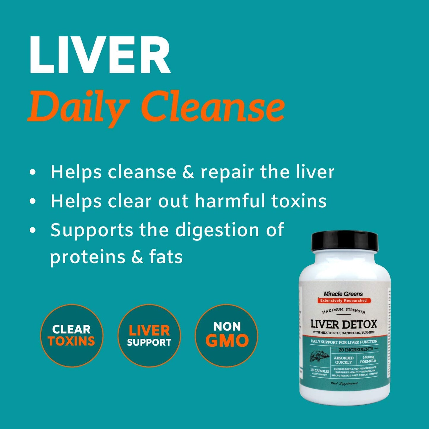Macro Greens Liver Detox and Repair - High Strength with 20 Effective Ingredients | Boosted with Dandelion, Turmeric, Amino Acids, Vitamins and More | 120 Capsules - 60 Day Supply