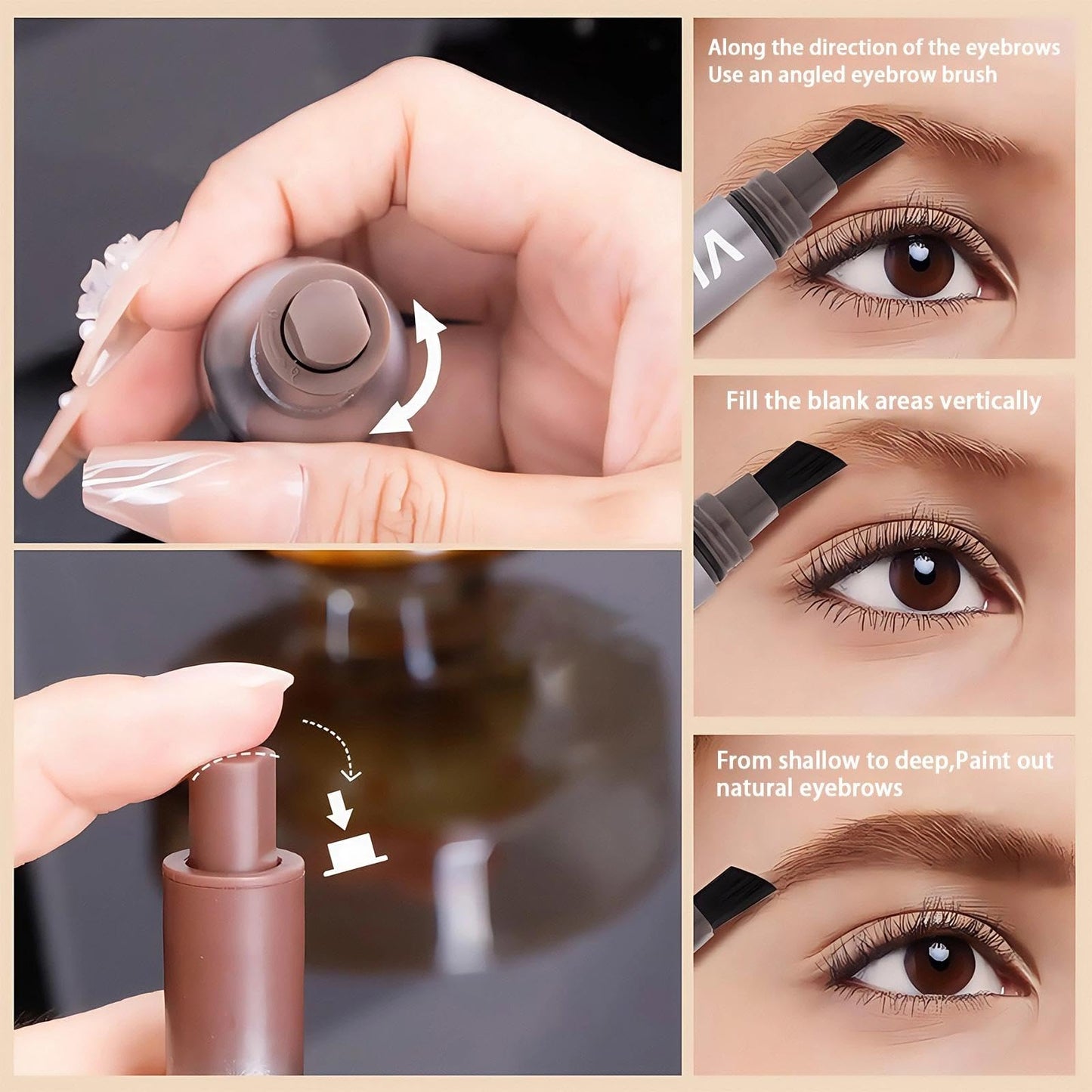 Coloroom Microblading Eyebrow Pen – Glossier Brow Flick, 4D Eyebrow Pencil with Angled Brush & Dip, Waterproof & Long Lasting, Quick Drying Liquid Brow Brush for Women