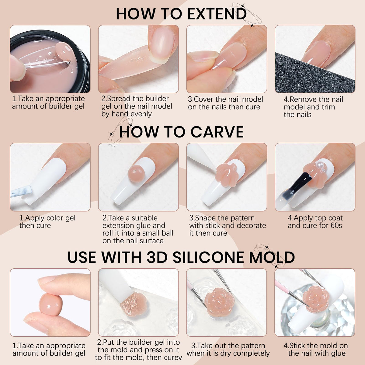 SUPWEE Solid Builder Gel Nail 14g Nude Non-sticky 3D Sculpture Gel for Carving Patterns Decoration Nail Strengthen Soak Off Nail Art Salon Hom
