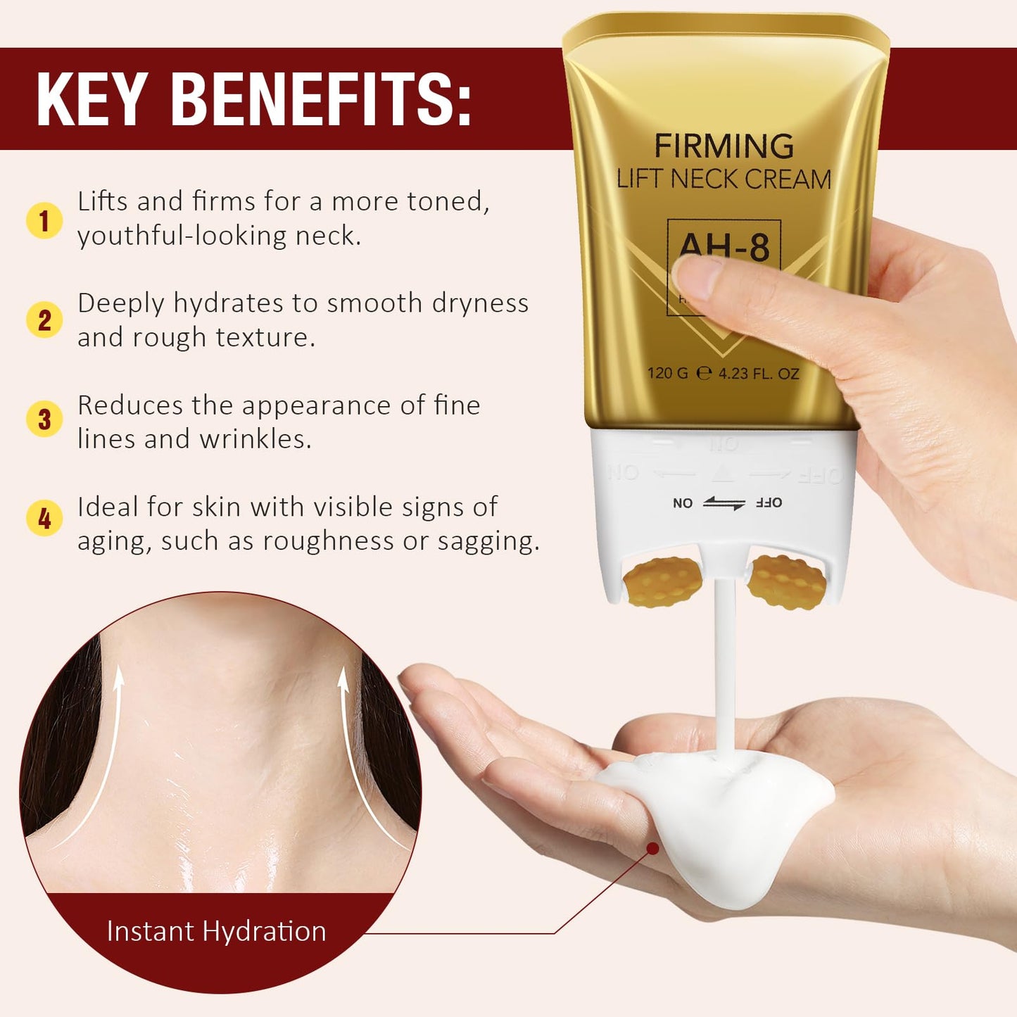 Generic AH-8 Neck Firming Cream, Roller Firming Neck Cream for Sagging & Tighten, Reduces Wrinkles, Improves Elasticity, Moisturizing Skin, Cosmetic Skin Care Repair